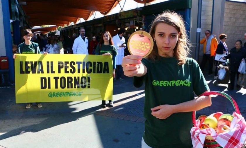 Gli attivisti di Greenpeace nel mercato di Santa Scolastica