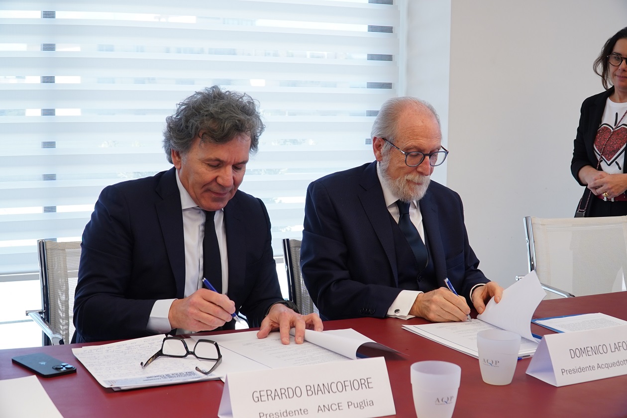 Ance Puglia e Aqp firmano protocollo d’intesa per una filiera ecosostenibile